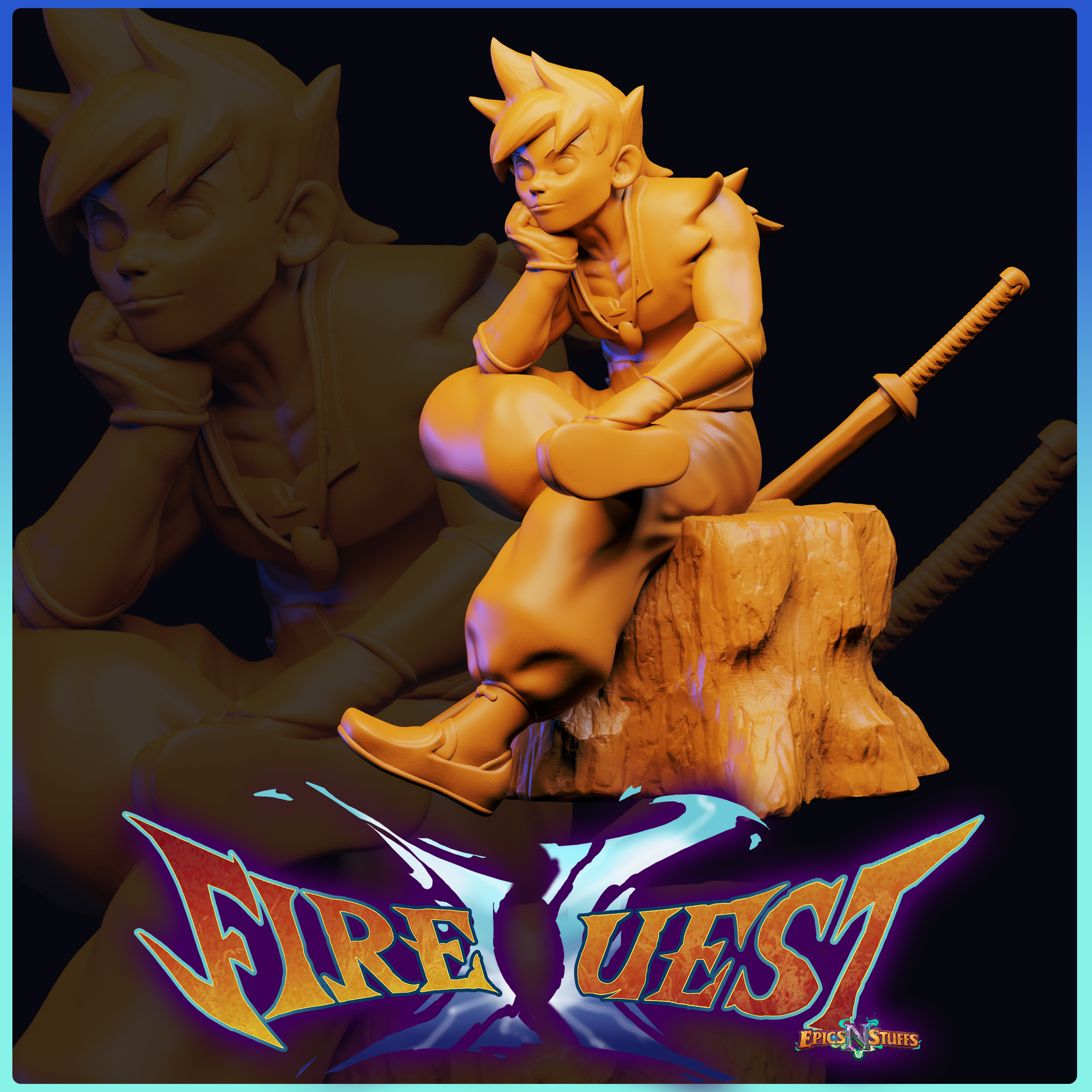 Hero, Fire Quest II Miniature/Statue - Pre-Supported